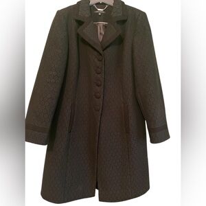 EUC Laura Ashley Velvet Collared Black Car Coat